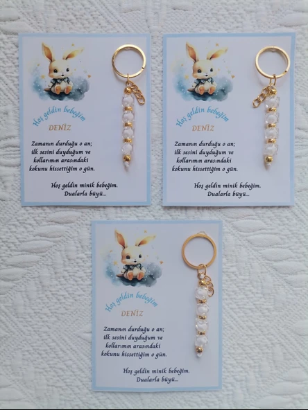 52 Adet İsme Özel Tasarım Beyaz Anahtarlık Hastane Yeni Doğan 40 Mevlidi Dağıtmalık Hediyelik - Resim 2