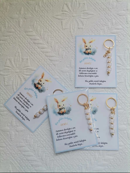 52 Adet İsme Özel Tasarım Beyaz Anahtarlık Hastane Yeni Doğan 40 Mevlidi Dağıtmalık Hediyelik - Resim 5