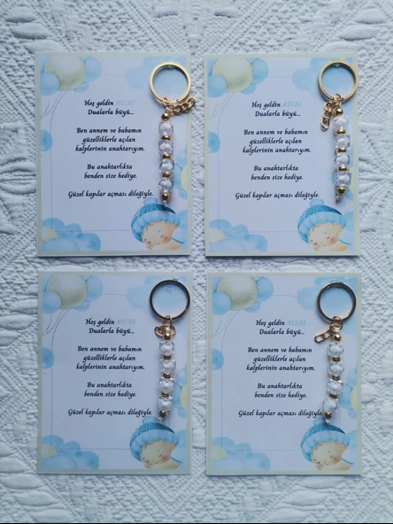 100 Adet İsme Özel Tasarım Beyaz Anahtarlık Hastane Yeni Doğan 40 Mevlidi Dağıtmalık Hediyelik - Resim 4