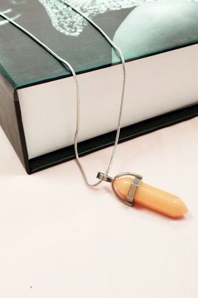 LitaeTrend Himalaya Doğal Taşı Zincirli El Yapımı Tasarımlı Kolye Uç: 3,5 cm Zincir: 20 cm Kutulu - Resim 3