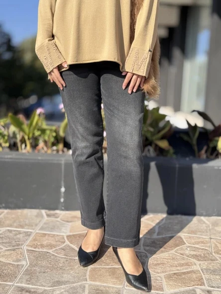 Misswhence Boru Paça Taşlanmış Kot Pantolon 38123 siyah - 3
