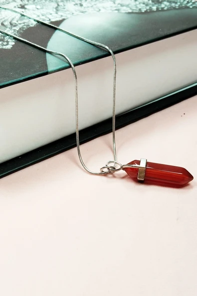 LitaeTrend Akik Doğal Taşı Zincirli El Yapımı Tasarımlı Kolye Uç: 3,5 cm Zincir: 20 cm Kutulu - Resim 4