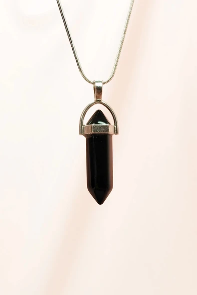 LitaeTrend Onix Doğal Taşı Zincirli El Yapımı Tasarımlı Kolye Uç: 3,5 cm Zincir: 20 cm Kutulu ürün görseli 1