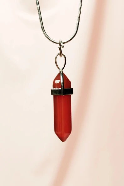 LitaeTrend Akik Doğal Taşı Zincirli El Yapımı Tasarımlı Kolye Uç: 3,5 cm Zincir: 20 cm Kutulu ürün görseli 1