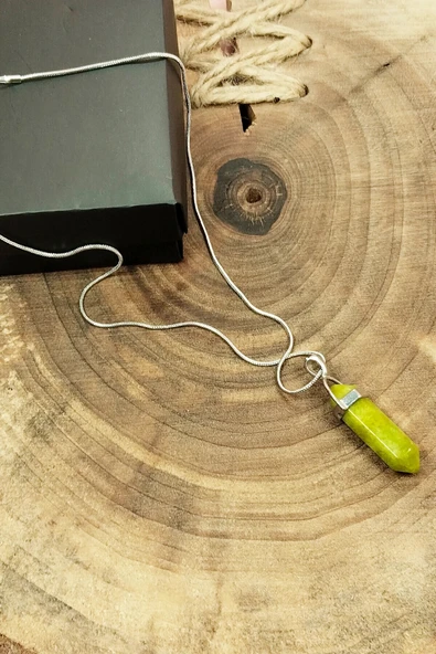 LitaeTrend Moldavit Doğal Taşı Zincirli El Yapımı Tasarımlı Kolye Uç: 3,5 cm Zincir: 20 cm Kutulu - Resim 3