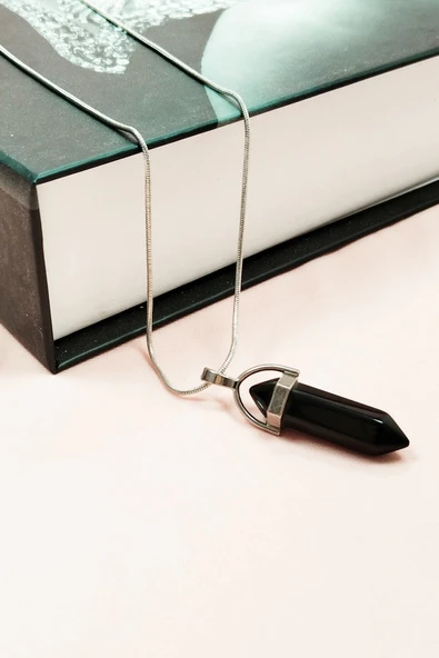 LitaeTrend Onix Doğal Taşı Zincirli El Yapımı Tasarımlı Kolye Uç: 3,5 cm Zincir: 20 cm Kutulu - Resim 3