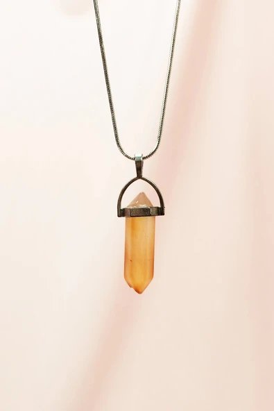 LitaeTrend Kalsit Doğal Taşı Zincirli El Yapımı Tasarımlı Kolye Uç: 3,5 cm Zincir: 20 cm Kutulu ürün görseli 1