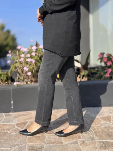 Misswhence Boru Paça Taşlanmış Kot Pantolon 38123 siyah - 4