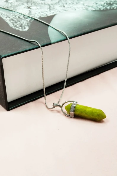 LitaeTrend Moldavit Doğal Taşı Zincirli El Yapımı Tasarımlı Kolye Uç: 3,5 cm Zincir: 20 cm Kutulu - Resim 4