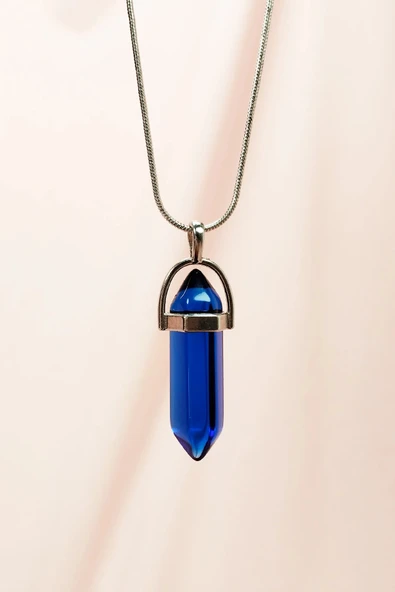 LitaeTrend Safir Doğal Taşı Zincirli El Yapımı Tasarımlı Kolye Uç: 3,5 cm Zincir: 20 cm Kutulu ürün görseli 1