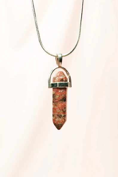 LitaeTrend Kantaşı Doğal Taşı Zincirli El Yapımı Tasarımlı Kolye Uç: 3,5 cm Zincir: 20 cm Kutulu ürün görseli 1