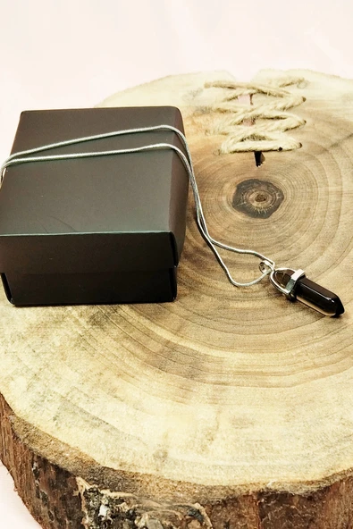 LitaeTrend Dumanlı Kuvars Doğal Taşı Zincirli El Yapımı Tasarımlı Kolye Uç: 3,5 cm Zincir: 20 cm Kutulu - Resim 3