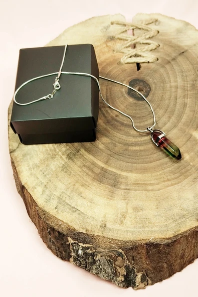 LitaeTrend Anyolit 2 Doğal Taşı Zincirli El Yapımı Tasarımlı Kolye Uç: 3,5 cm Zincir: 20 cm Kutulu - Resim 4