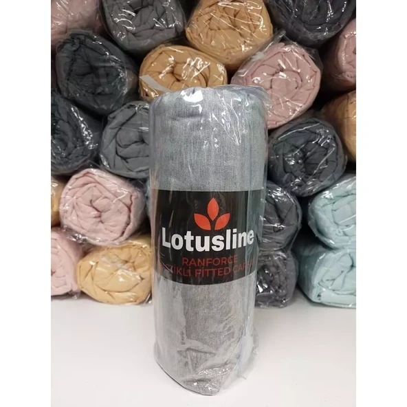 Lotusline Ranforce Fitted Lastikli Battal Çift Kişilik Çarşaf Seti (180x200+30)-Gri ürün görseli 1