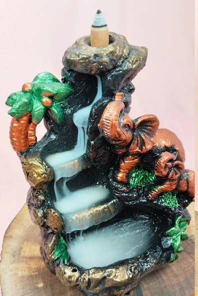 LitaeTrend Buyuk Boy Fil Figürlü Biblo Model Geri Akış Şelale Tütsülük 5 Adet Koni Hediye - Resim 7