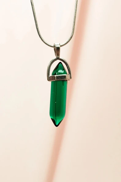 LitaeTrend Yeşil Kuvars Doğal Taşı Zincirli El Yapımı Tasarımlı Kolye Uç: 3,5 cm Zincir: 20 cm Kutulu ürün görseli 1