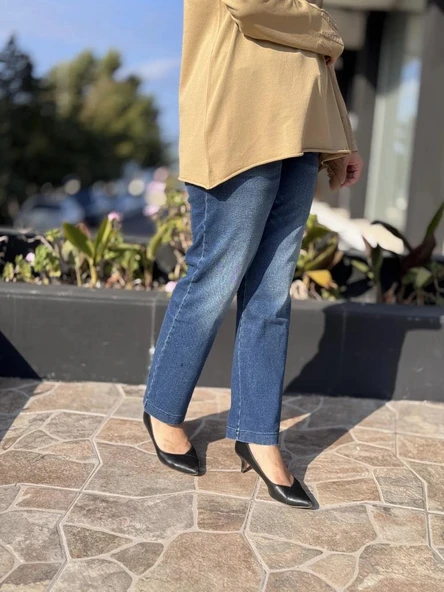 Misswhence Boru Paça Taşlanmış Kot Pantolon 38123 Lacivert - Resim 2