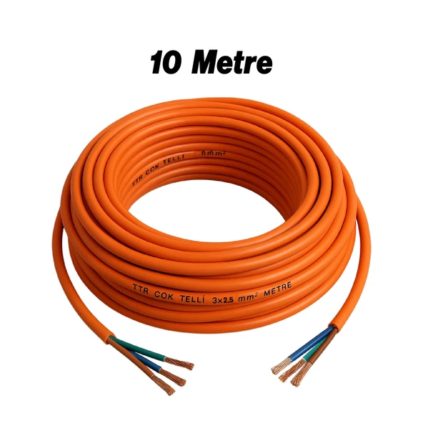 Seyyar 10 Metre Uzatma Kablosu TTR CCA Çok Telli 3x2.5 mm Elektrik Kablo Kontrol Kalem Dişi Erkek Fiş - Resim 5