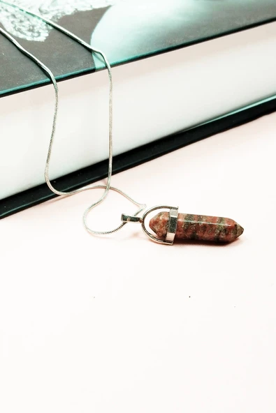 LitaeTrend Kantaşı Doğal Taşı Zincirli El Yapımı Tasarımlı Kolye Uç: 3,5 cm Zincir: 20 cm Kutulu - Resim 3