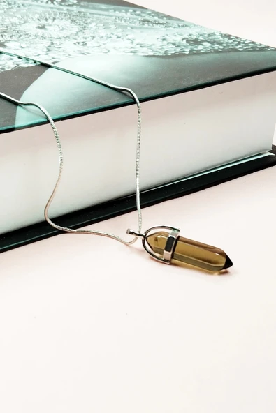 LitaeTrend Dumanlı Kuvars Doğal Taşı Zincirli El Yapımı Tasarımlı Kolye Uç: 3,5 cm Zincir: 20 cm Kutulu - Resim 4