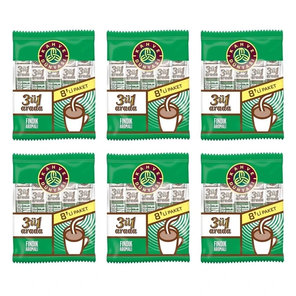 Kahve Dünyası 3 in 1 Fındıklı 8 li Paket x 6 Adet (Toplam: 48 Adet) ürün görseli 1