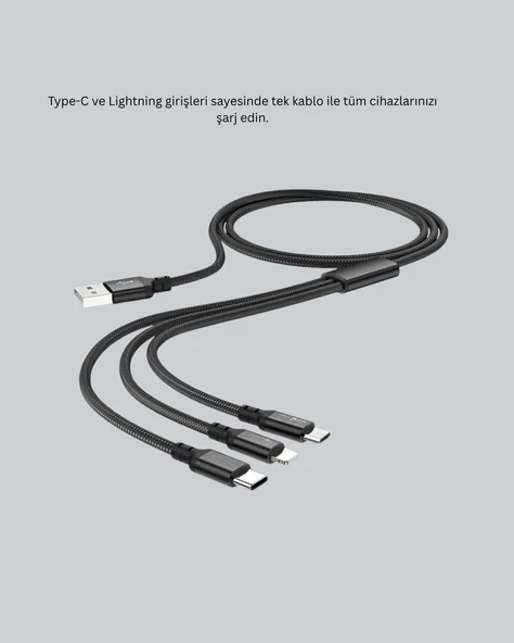 Çoklu USB Şarj Kablosu – 1,2m Hızlı Şarj, 3A Güçlü Akım - Resim 4