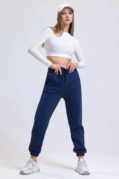 3 iplik şardonlu paça lastikli eşofman lacivert is001 - 5