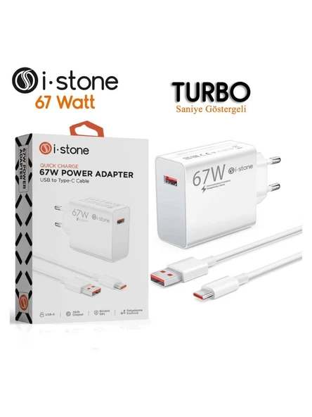Stn 67 67W Turbo Smart Şarj Adaptörü + USB To Type C Kablo Beyaz ürün görseli 1