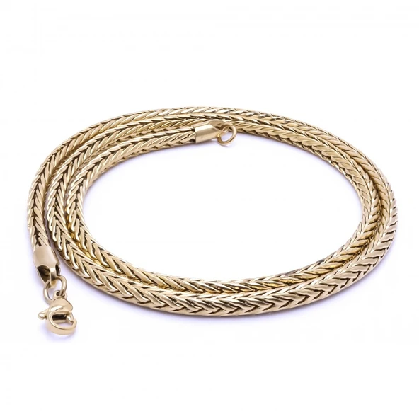 Oval Kral Bakla Örgülü Çelik Kolye 4Mm 3183CEK022 - Resim 2