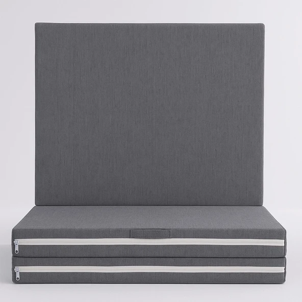 Homedius Asos Sünger 3 Kat Katlanır Yatak Katlanır Yer Yatağı Tek Kişilik Sünger Katlanır Minder Yatak 70x180x6 cm Gri 70x180 - 7