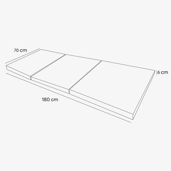 Homedius Asos Sünger 3 Kat Katlanır Yatak Katlanır Yer Yatağı Tek Kişilik Sünger Katlanır Minder Yatak 70x180x6 cm  Gri 70x180 - 8
