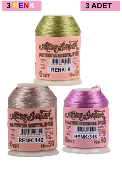 LitaeTrend 3 Adet Altınbaşak Oya ve Dantel İpi 20 gr - Royaleks - No: 142 - 318 - 009 - 1