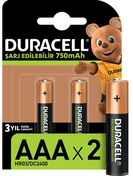 DURACELL PİL ŞARJLI 2 Lİ AAA İNCE KALEM 750MAH ürün görseli
