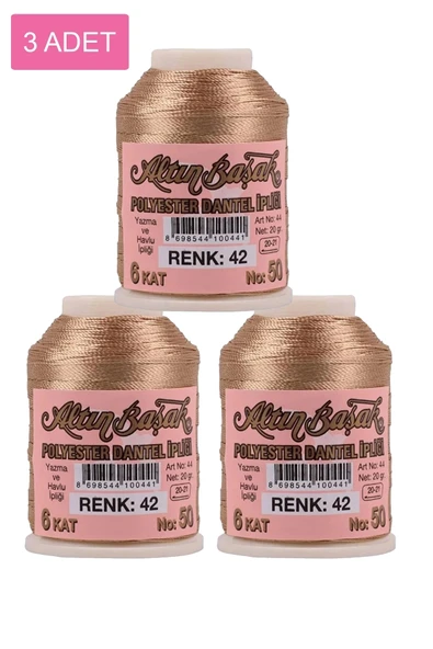 LitaeTrend 3 Adet Altınbaşak Oya ve Dantel İpi 20 gr - Royaleks - No: 042 - 1