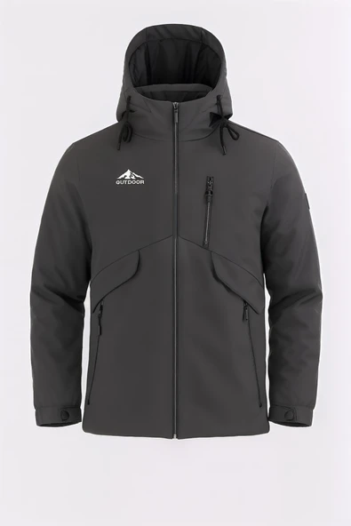 Erkek Gri Outdoor Su İtici Kapüşonlu Kaban – Rüzgar Geçirmez, Hafif ve Dayanıklı