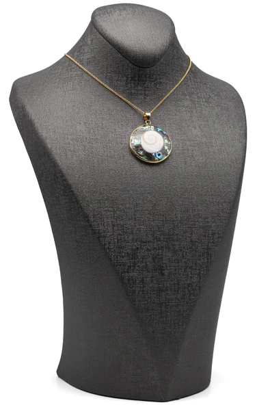 Abalon Sedef - Yılancık Doğal Taş Gold Renk Kolye - KLY-1629 - Resim 2