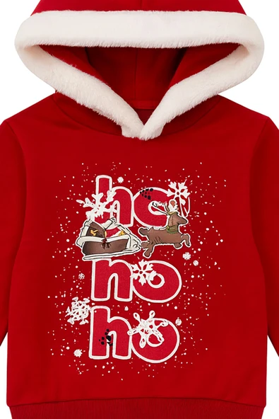 Unisex Noal Baba Baskılı Kapüşonlu Sweatshirt - Resim 4