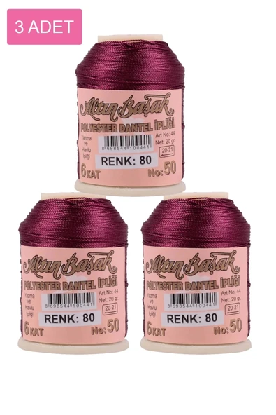 LitaeTrend 3 Adet Altınbaşak Oya ve Dantel İpi 20 gr - Royaleks - No: 080 - 1