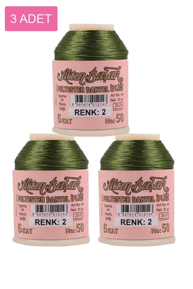 LitaeTrend 3 Adet Altınbaşak Oya ve Dantel İpi 20 gr - Royaleks - No: 002 - 1