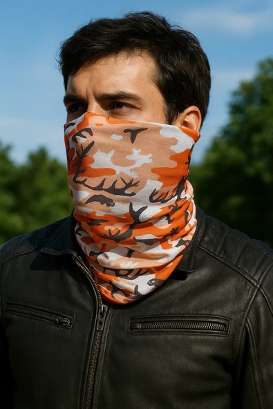 Motorcu Turuncu Kamuflaj Buff Maske Outdoor Boyunluk Unisex Bandana - 1