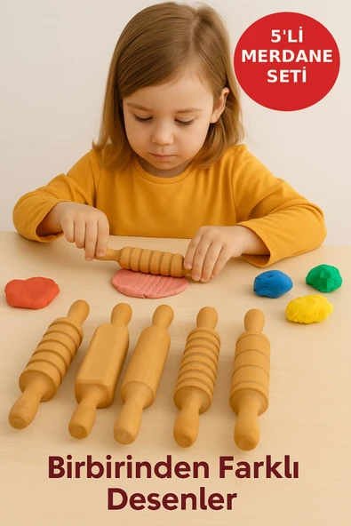 Ahşap 5’li Merdane Seti – Doğal Gürgen, Çocuk Dostu, Oyun Hamuru ve Gıda İçin Uygun ürün görseli 1