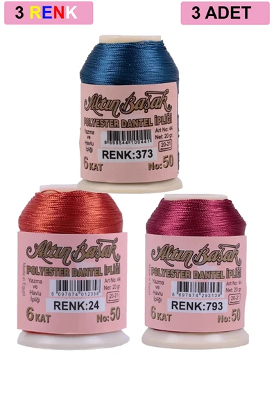 LitaeTrend 3 Adet Altınbaşak Oya ve Dantel İpi 20 gr - Royaleks - No: 024 - 793 - 373 - 1
