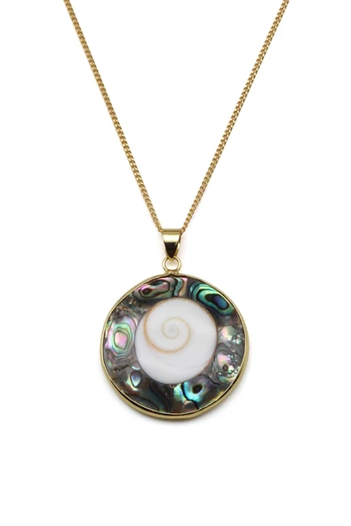 Abalon Sedef - Yılancık Doğal Taş Gold Renk Kolye - KLY-1629 ürün görseli