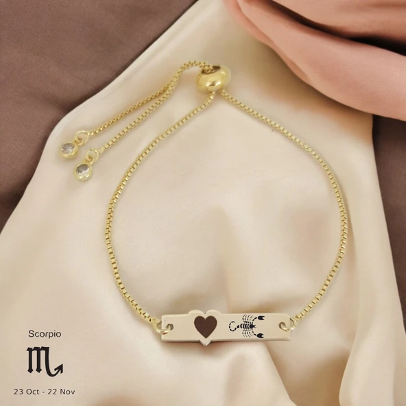 Burca Özel Kalp Motifli Altın Renkli Zincirli 14 Ayar Altın Plakalı Hediye Bileklik-432 ürün görseli