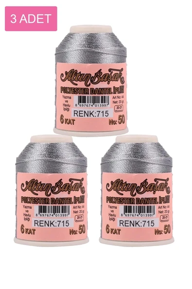 LitaeTrend 3 Adet Altınbaşak Oya ve Dantel İpi 20 gr - Royaleks - No: 715 - 1