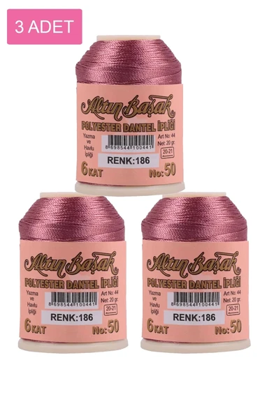 LitaeTrend 3 Adet Altınbaşak Oya ve Dantel İpi 20 gr - Royaleks - No: 186 - 1