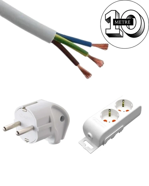 Acaroğlu - 10 Metre 3x2,5mm² TTR Kablo | İkili Uzatma Grup Priz - Resim 2
