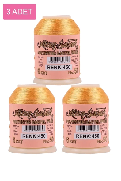 LitaeTrend 3 Adet Altınbaşak Oya ve Dantel İpi 20 gr - Royaleks - No: 450 - 1