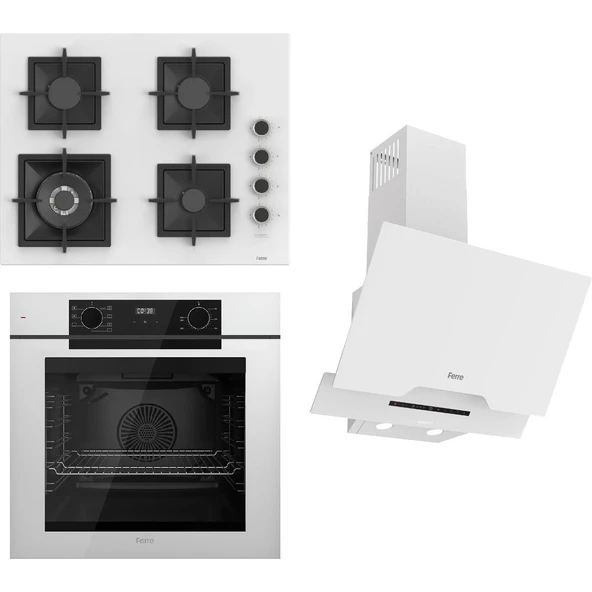 Ferre Fryart-Sılentart Serisi Beyaz Set (SC406-WFA + QEP63CB +D064-SA) - Döküm Izgara / 65 cm Ocak ürün görseli 1