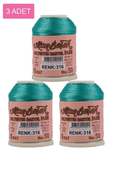 LitaeTrend 3 Adet Altınbaşak Oya ve Dantel İpi 20 gr - Royaleks - No: 316 ürün görseli